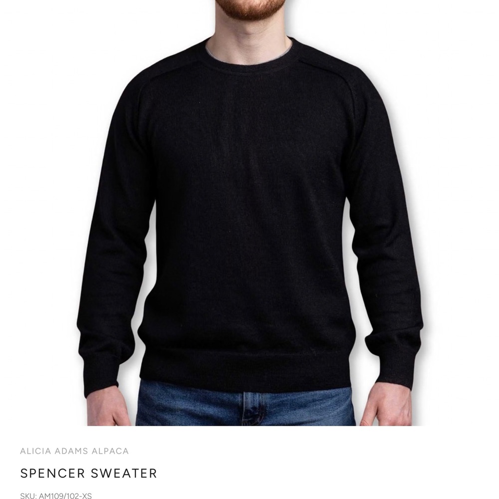 Alicia Adams Alpaca Classic Black Crewneck Sweater NWT